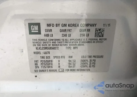 2016 Buick Encore Sport Touring from USA, damaged, VIN KL4CJ2SM5GB560272